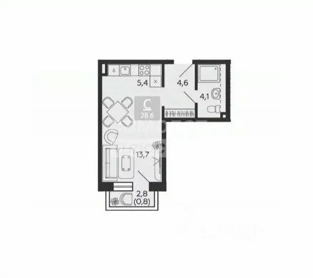Квартира, студия, 28.6 м - Фото 0
