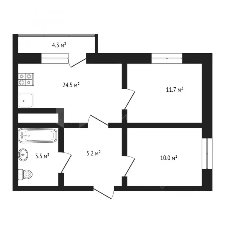 2-к кв. Тюменская область, Тюмень ул. Дмитрия Менделеева, 2 (51.5 м) - Фото 2