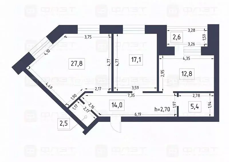 2-к кв. Татарстан, Казань ул. Фрунзе, 9а (79.6 м) - Фото 2