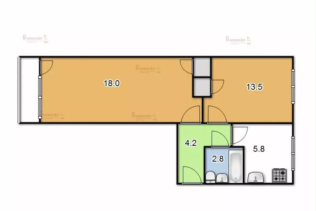2-комнатная квартира: Екатеринбург, Мраморская улица, 34к2 (45 м) - Фото 1