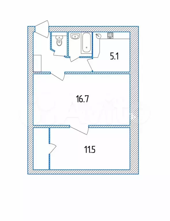 2-к. квартира, 43,6 м, 1/5 эт. - Фото 0