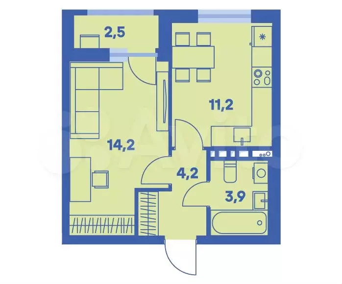 1-к. квартира, 34,8 м, 5/8 эт. - Фото 0