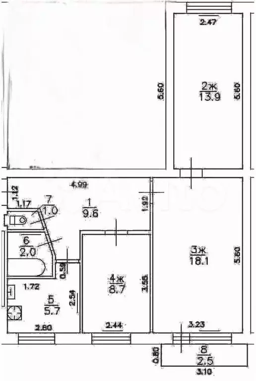 3-к. квартира, 59 м, 5/5 эт. - Фото 0