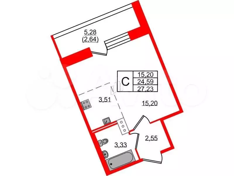 Квартира-студия, 27,3 м, 5/12 эт. - Фото 0