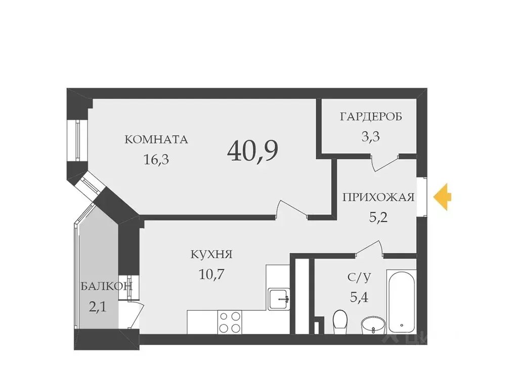 1-к кв. Санкт-Петербург просп. Наставников, 19 (40.9 м) - Фото 1