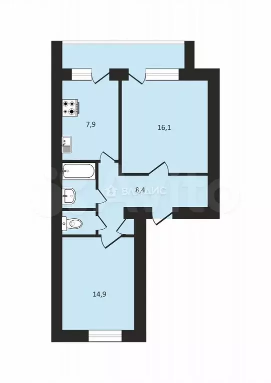 2-к. квартира, 51,4 м, 1/2 эт. - Фото 0