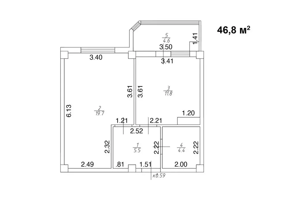 1-комнатная квартира: Ессентуки, улица Шмидта, 80/2с (46.8 м) - Фото 1