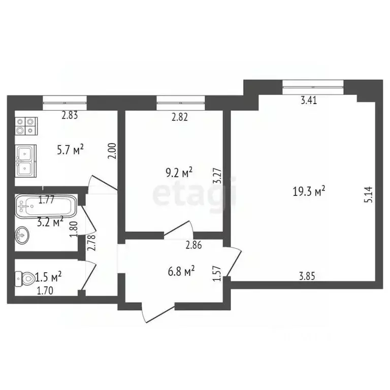 2-к кв. Башкортостан, Стерлитамак ул. Салавата Юлаева, 2 (45.7 м) - Фото 1