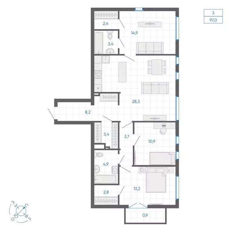 3-комнатная квартира: Екатеринбург, улица Вильгельма де Геннина, 59 ... - Фото 2