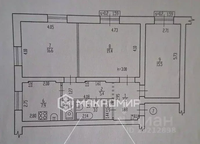 3-к кв. Брянская область, Брянск ул. Дуки, 49 (75.6 м) - Фото 2