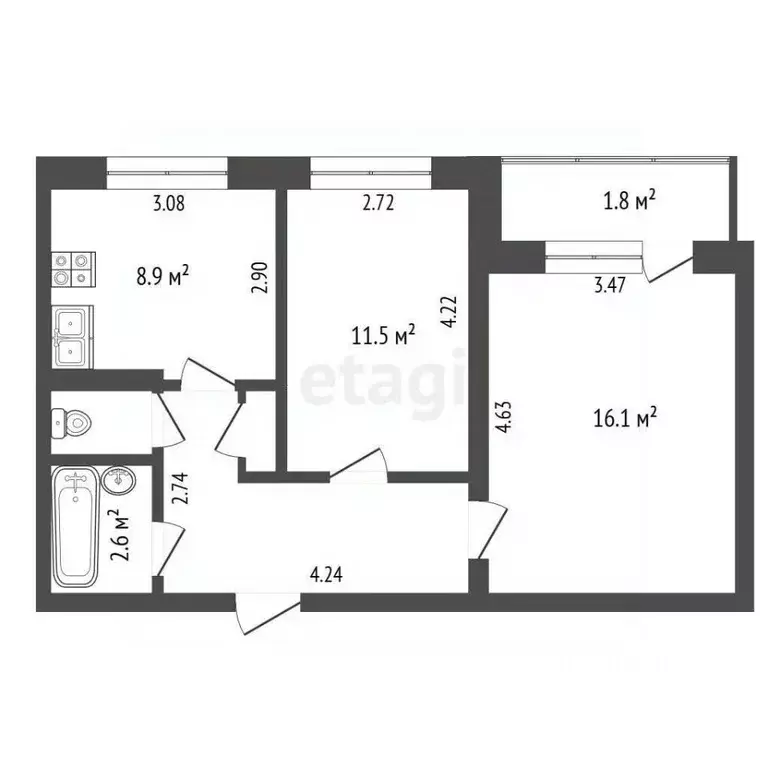 2-к кв. Крым, Ленино пгт ул. Энгельса, 15 (50.8 м) - Фото 2