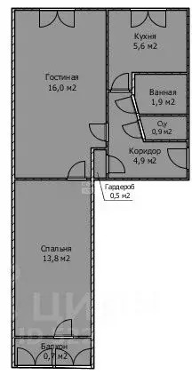 2-к кв. Башкортостан, Стерлитамак Коммунистическая ул., 12 (43.6 м) - Фото 1