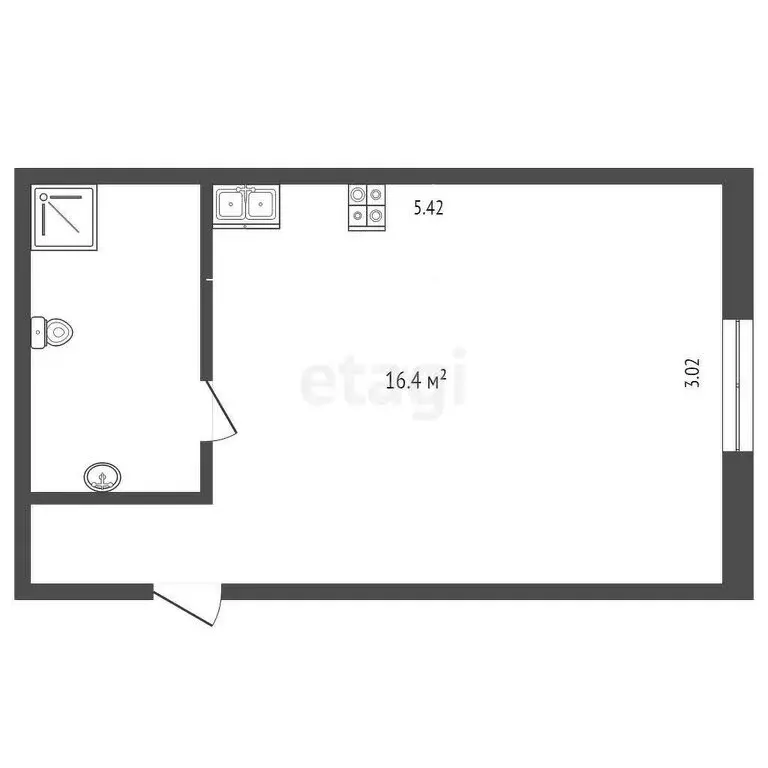 1к в -комнатной квартире (22.6 м) - Фото 1