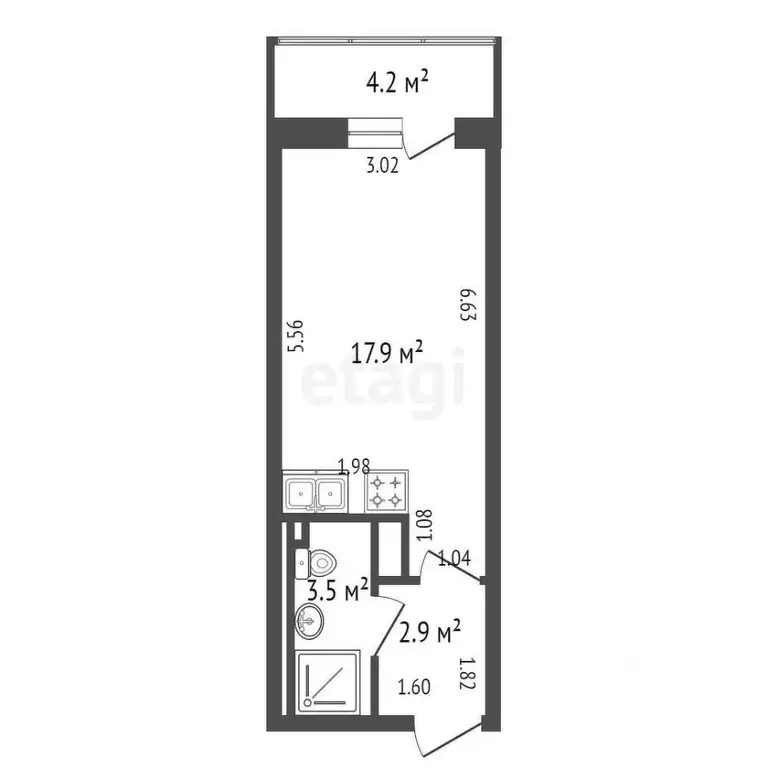 Студия Санкт-Петербург просп. Буденного, 21к1 (28.5 м) - Фото 1