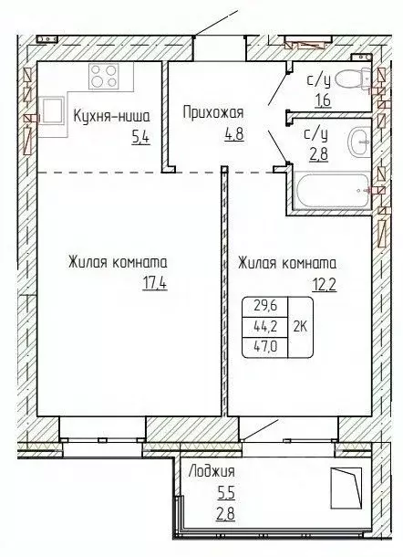 2-к кв. Алтайский край, Новоалтайск ул. Титова, 6 (47.0 м) - Фото 0