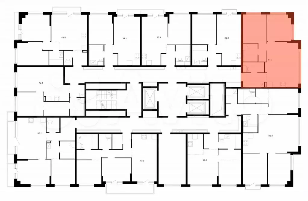2-к. квартира, 54,1 м, 13/23 эт. - Фото 1