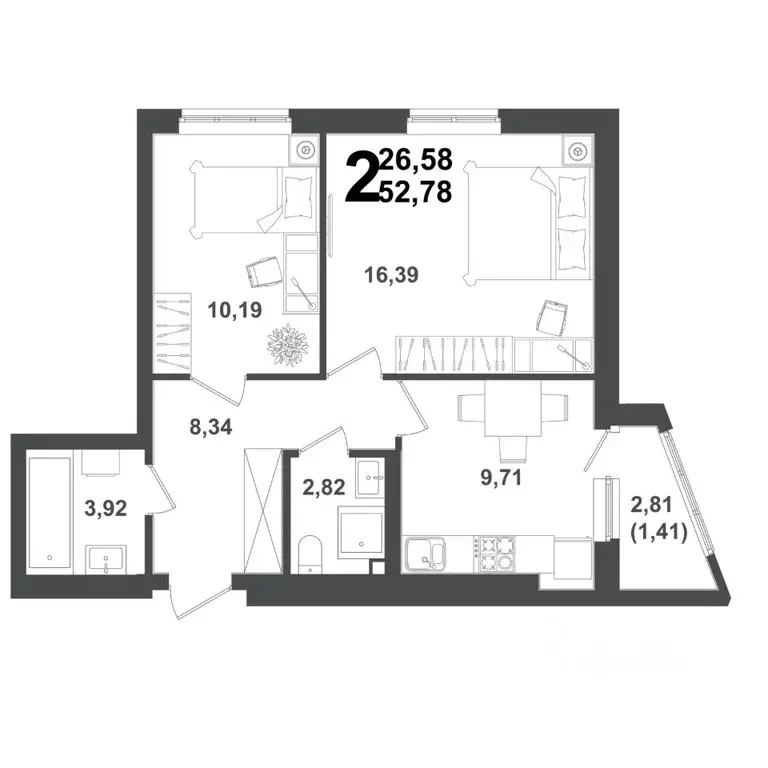 2-к кв. Башкортостан, Уфа Глумилино жилрайон, Холмогоры жилой комплекс ... - Фото 0