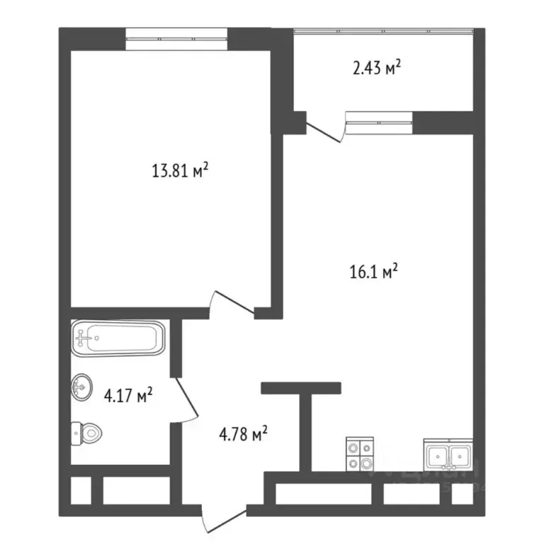 1-к кв. Тюменская область, Тюмень ул. Андрея Приказнова, 7 (34.3 м) - Фото 2