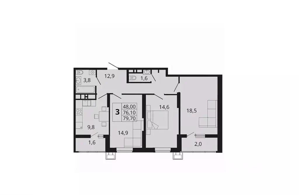 3-к кв. Краснодарский край, Краснодар пос. Знаменский, Родные Просторы ... - Фото 1