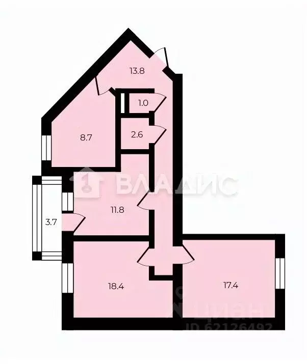 3-к кв. Санкт-Петербург ул. Бадаева, 5 (73.8 м) - Фото 2