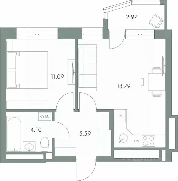 1-к кв. Ханты-Мансийский АО, Ханты-Мансийск ул. Доронина, 7 (42.54 м) - Фото 0