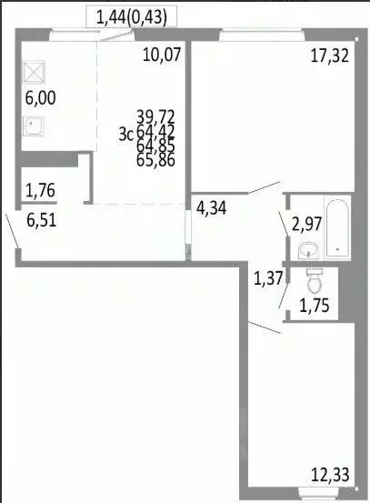 3-к кв. Челябинская область, Челябинск ул. Блюхера, 125Б (64.85 м) - Фото 1