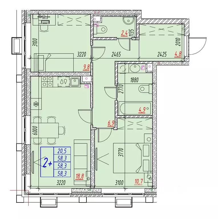 3-к кв. Астраханская область, Астрахань ул. Бэра, 29 (58.3 м) - Фото 2