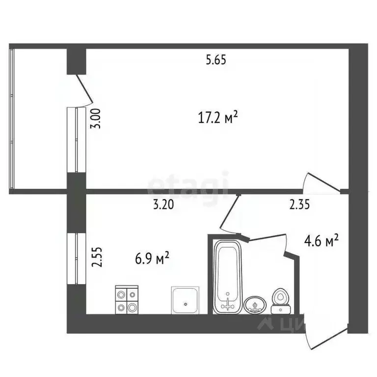 1-к кв. Крым, Симферополь ул. Ростовская (31.2 м) - Фото 1