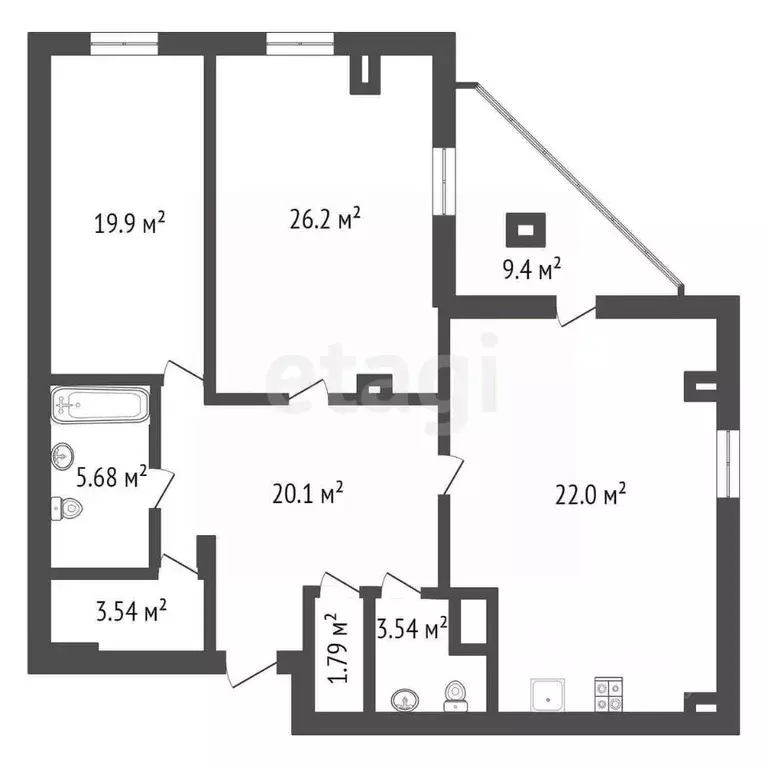 2-к кв. Тюменская область, Тюмень ул. Самарцева, 8 (89.0 м) - Фото 2