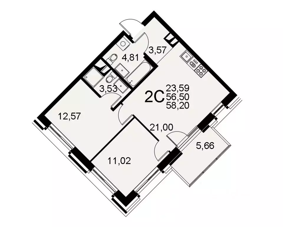 2-к кв. Тульская область, Тула Хлебная пл. (58.2 м) - Фото 0