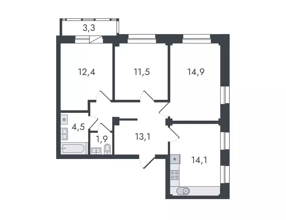 3-комнатная квартира: Киров, Чистопрудненская улица, 13 (75.7 м) - Фото 0