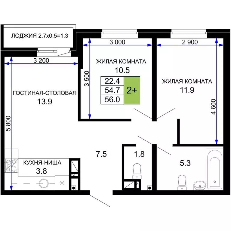 2-комнатная квартира: Краснодар, улица Лётчика Позднякова, 2к22 (56 м) - Фото 0