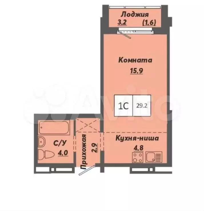 Квартира-студия, 29,2 м, 7/15 эт. - Фото 1