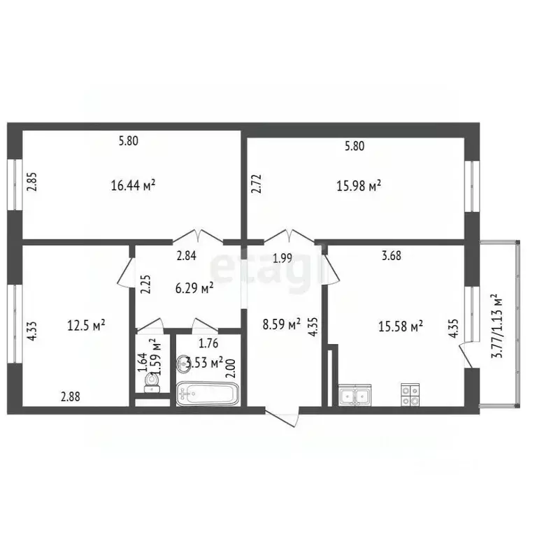 3-к кв. Кемеровская область, Новокузнецк ул. Косыгина, 24 (80.5 м) - Фото 2