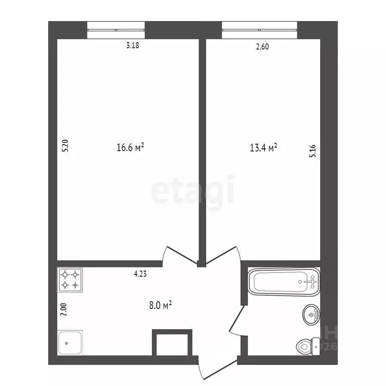 2-к кв. Татарстан, Елабуга просп. Мира, 24В (41.5 м) - Фото 1