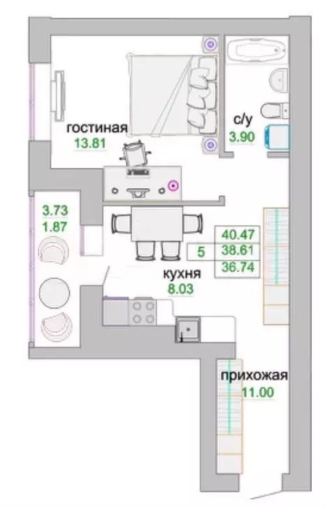 2-к. квартира, 39 м, 2/9 эт. - Фото 1