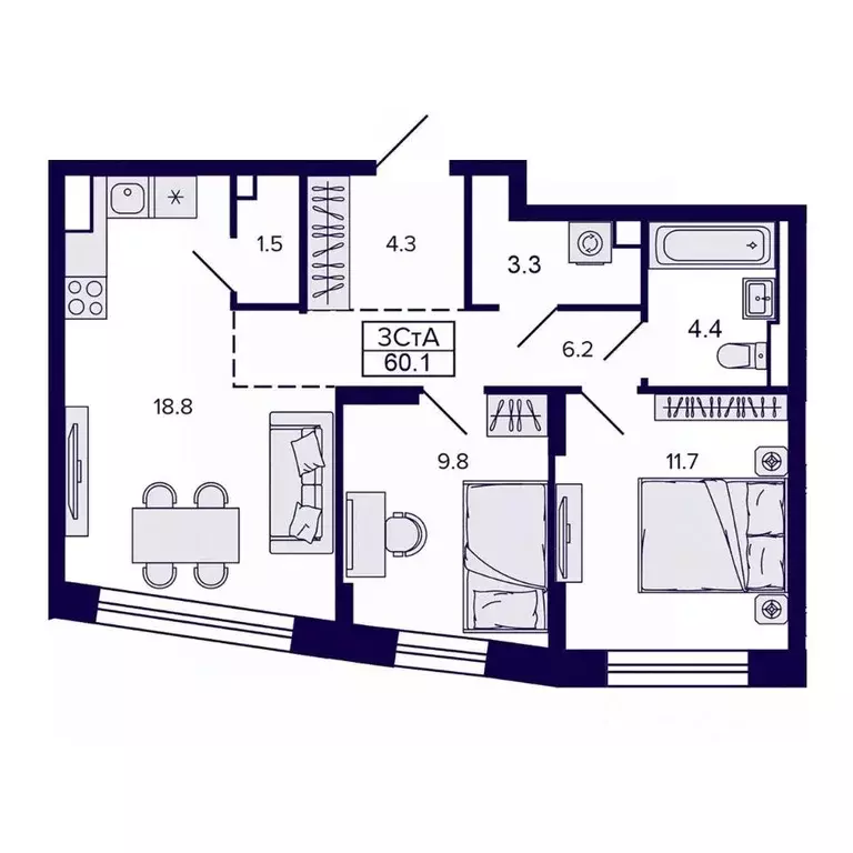 3-к кв. Хабаровский край, Хабаровск ул. Карла Маркса, 96/1 (60.08 м) - Фото 1