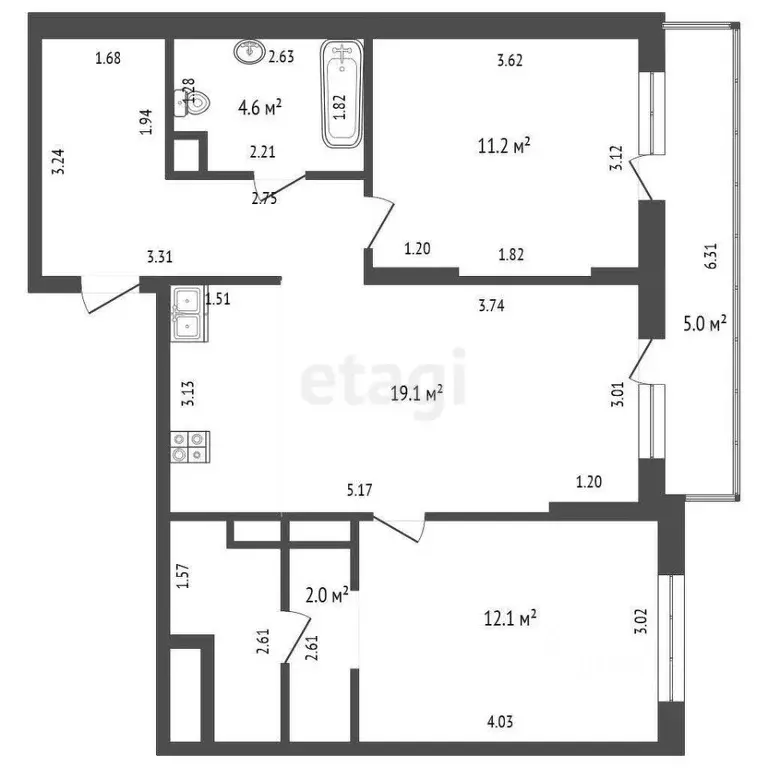 2-к кв. Тюменская область, Тюмень Интернациональная ул., 199к9 (62.7 ... - Фото 0