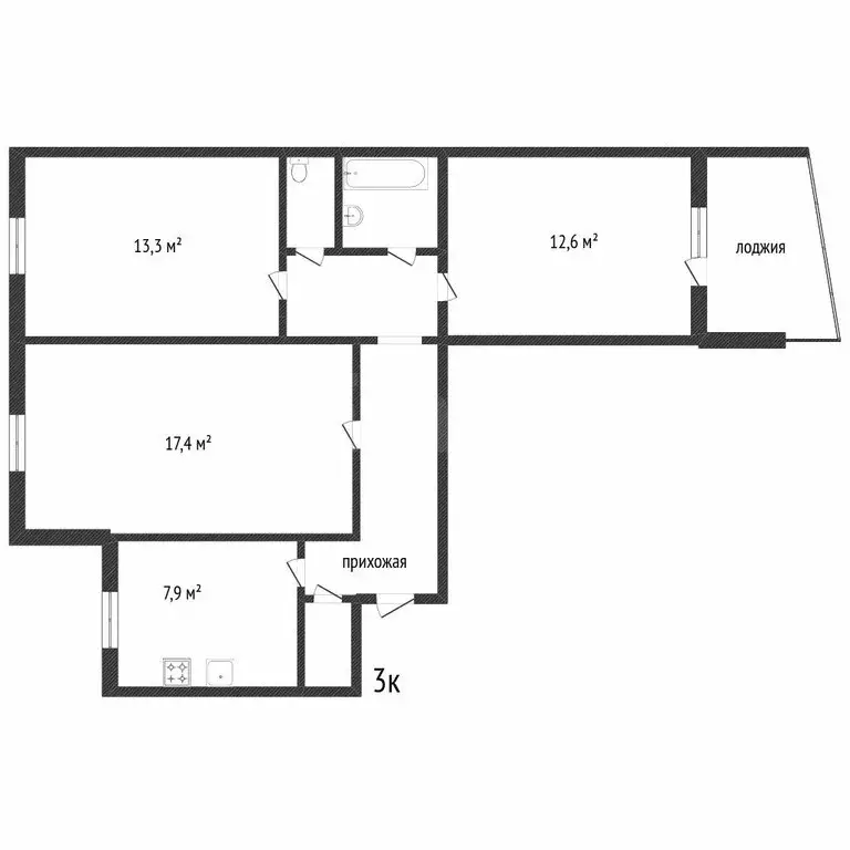 3-комнатная квартира: Тюмень, Широтная улица, 17 (66 м) - Фото 1