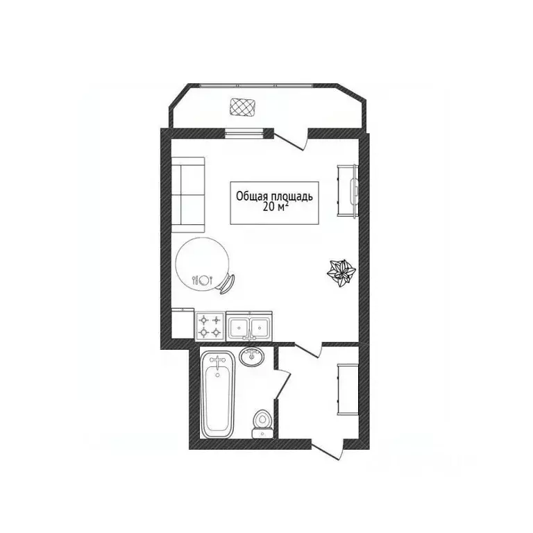 Студия Новосибирская область, Новосибирск ул. Одоевского, 1/9 (20.0 м) - Фото 2