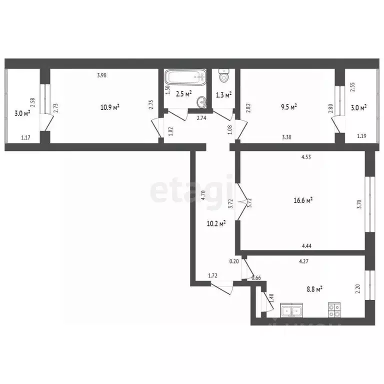 3-к кв. Башкортостан, Стерлитамак Коммунистическая ул., 73 (59.8 м) - Фото 2