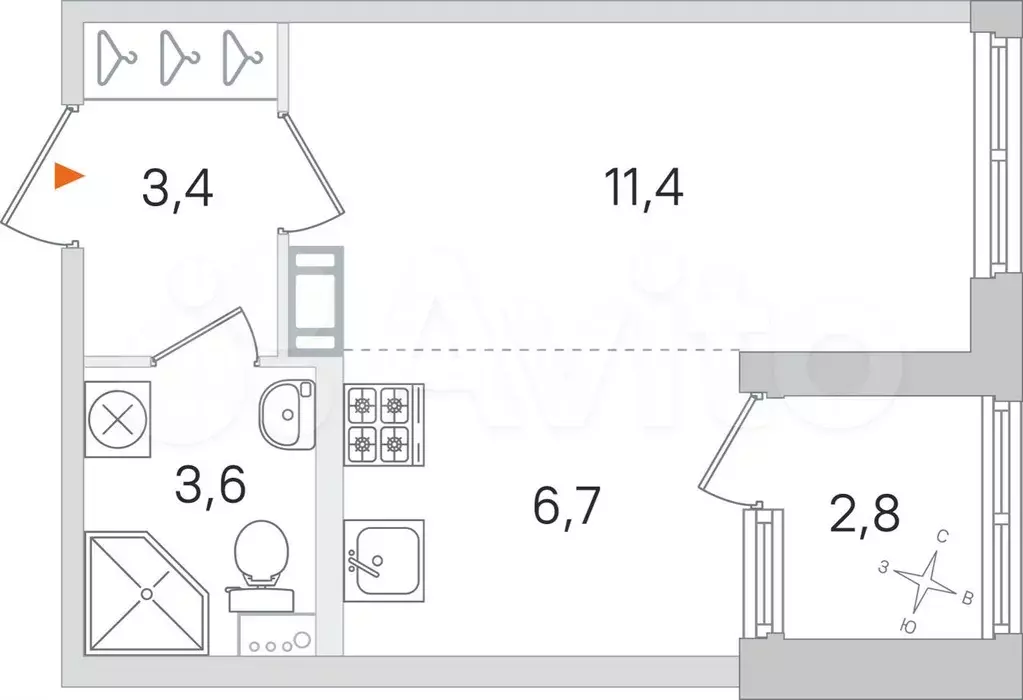 Квартира-студия, 26,5 м, 3/4 эт. - Фото 0