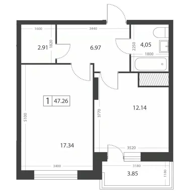 1-к кв. Тверская область, Тверь Южный мкр,  (47.26 м) - Фото 2