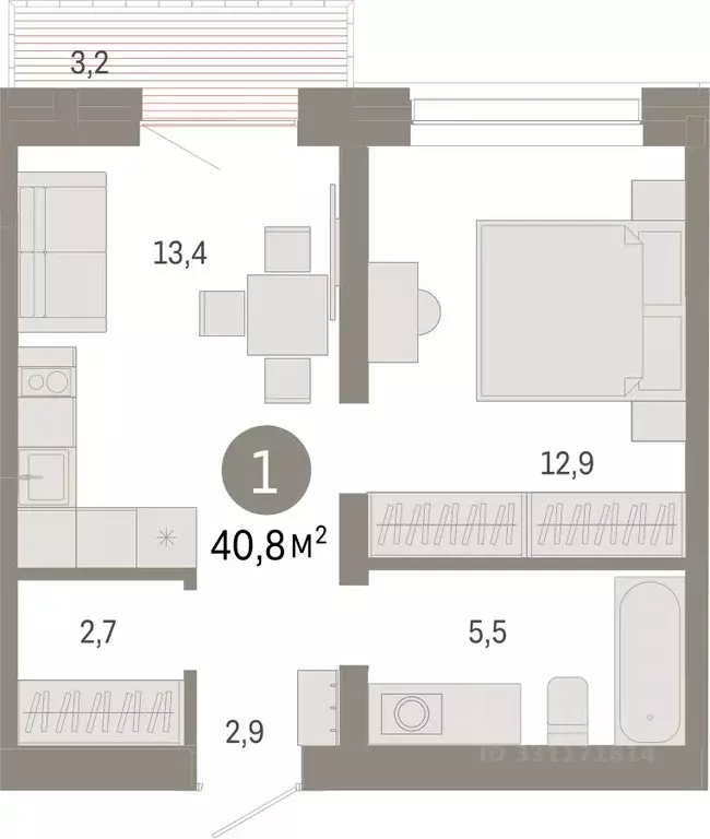1-к кв. Тюменская область, Тюмень Причальная ул., 7 (38.0 м) - Фото 1
