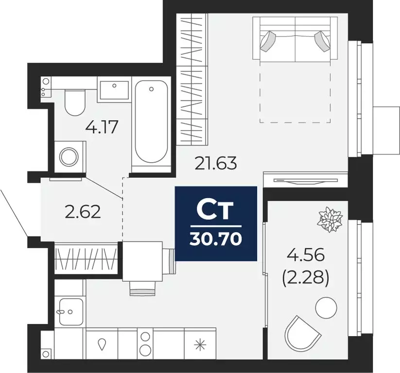 Квартира-студия: Тюмень, Камчатская улица, 109к1 (32.98 м) - Фото 1