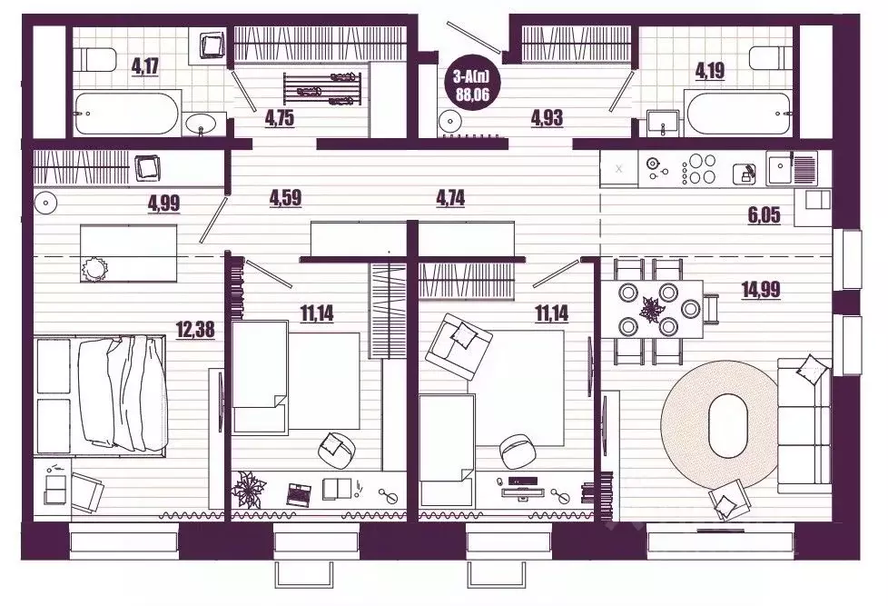 3-к кв. Ханты-Мансийский АО, Сургут Высоковольтная ул., 6/2 (87.8 м) - Фото 0