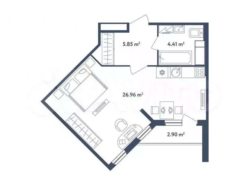 Квартира-студия, 38,6м, 2/4эт. - Фото 0