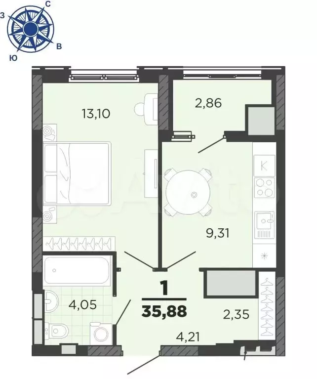 1-к. квартира, 34,5 м, 23/25 эт. - Фото 1