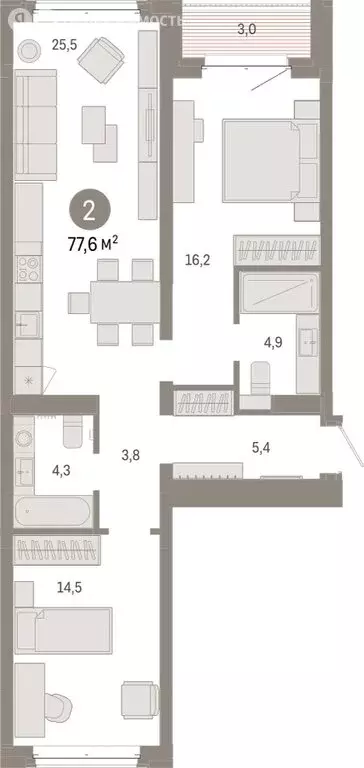 2-комнатная квартира: Тюмень, жилой комплекс На Минской (77.58 м) - Фото 1