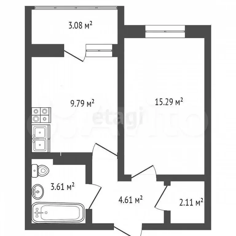 1-к. квартира, 39 м, 3/4 эт. - Фото 0